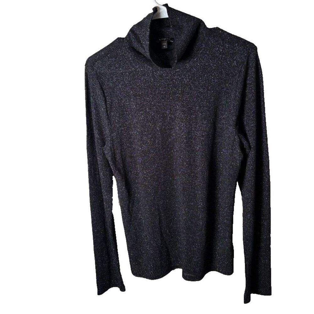 Express Blouse Women's Large Metallic Turtleneck Pullover Long Sleeve Black